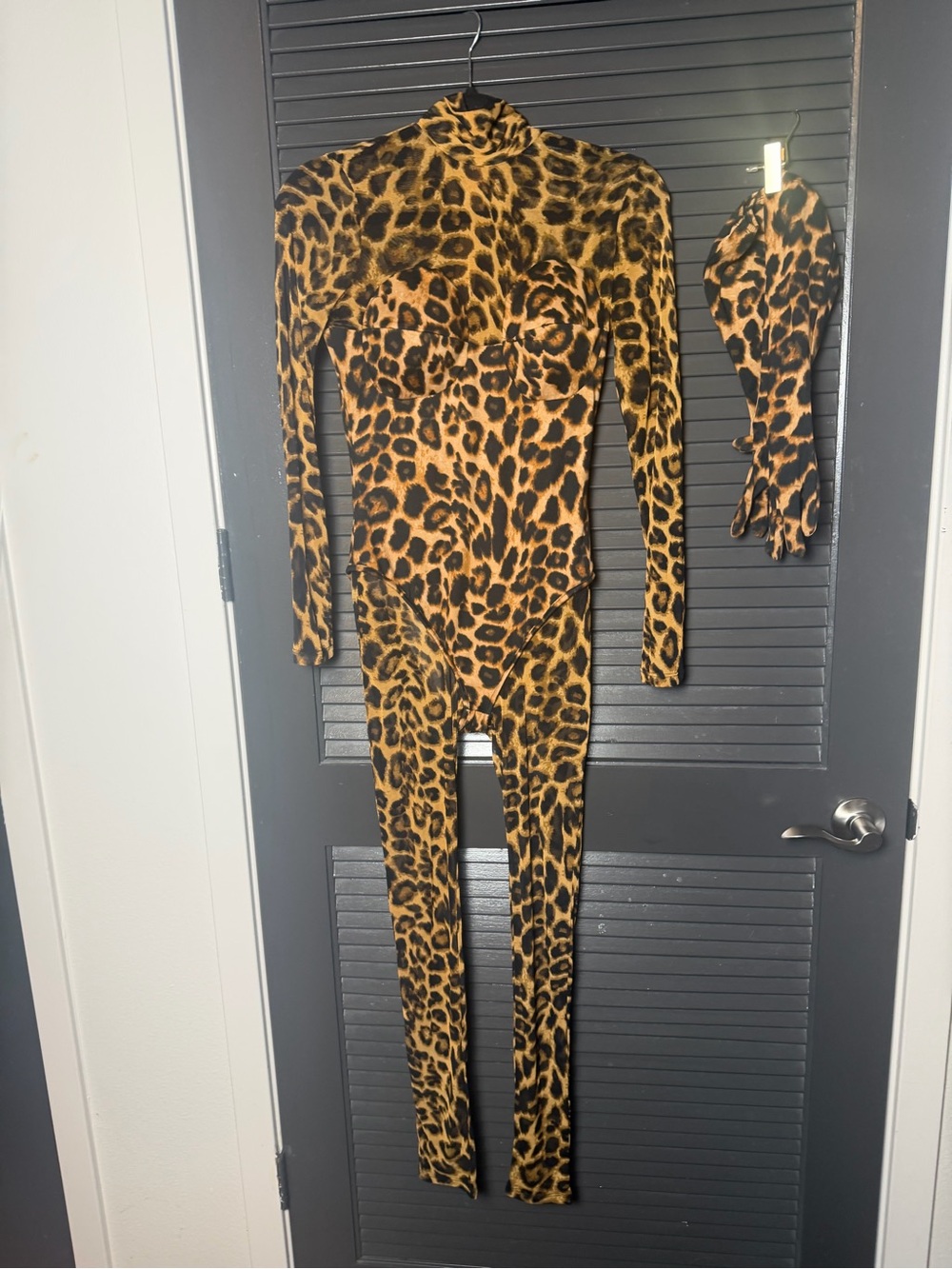 Leopard Print Long-Sleeve Jumpsuit with Matching gloves - Brown